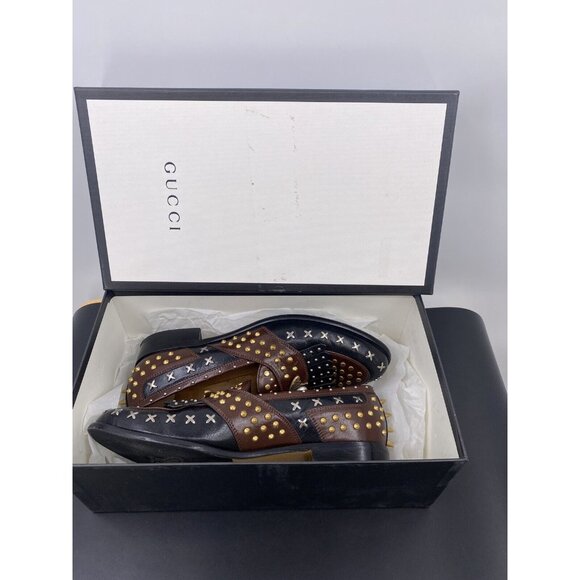 GUCCI Brown Studded Horsebit fringed Leather Loafer dress shoes sz 11.5 GUCCI - Picture 8 of 13